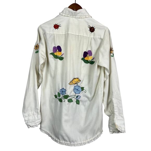 Vintage Handmade By Mother Button Up Blouse Top Embroidered - M - Picture 1 of 8